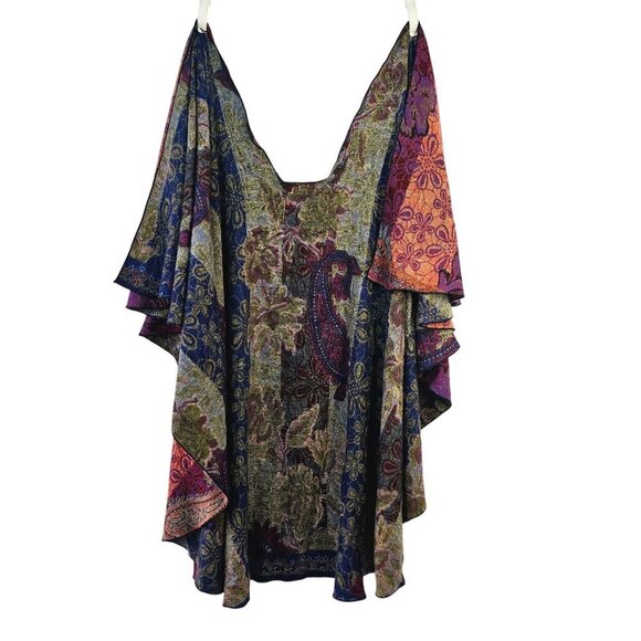 Cashmere Reversible Wrap Shawl Hands-Free Shoulder Loop Blue/Green + Purple/Cora - Picture 8 of 10